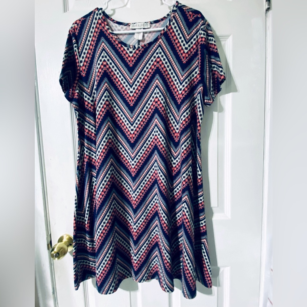 JAMIE & LAYLA Short Sleeves Round Neckline Geometric Print Midi Dress Sz L NWOT